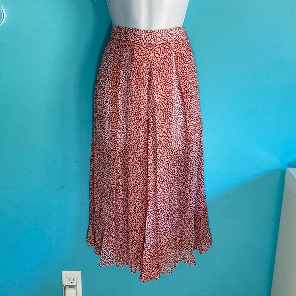 Sheer Silk Handmade Wide Leg Pants Size XS Cream and Red Dots